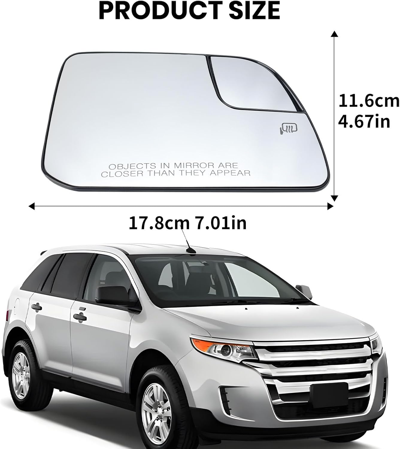 Right Passenger Side Mirror Glass Replacement Compatible with Ford Edge 2011-2014, for Lincoln MKX 2011-2015 Right Exterior Side Rearview Mirrors Glass, Power Heated