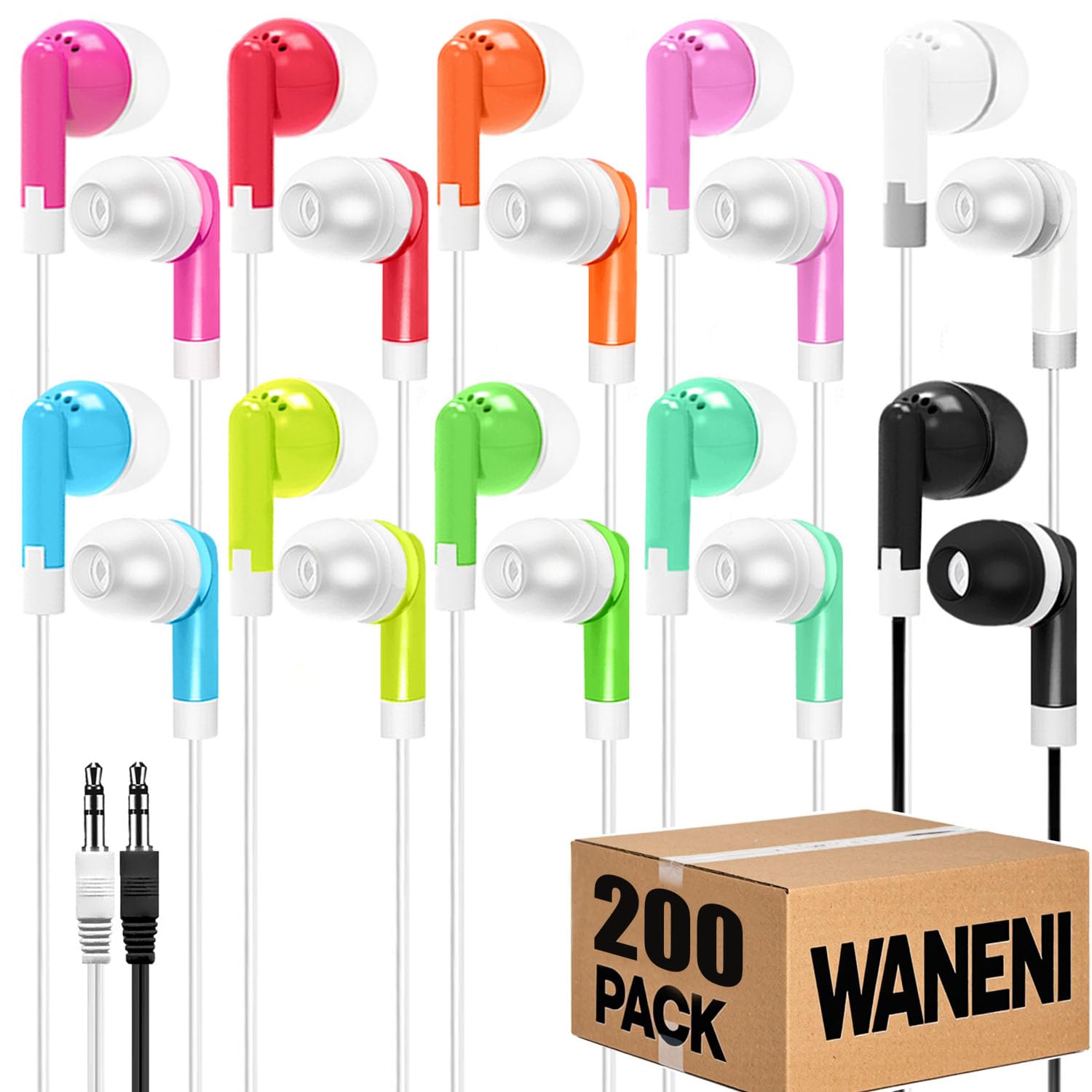 Wholesale Bulk Earbuds Headphones 200 Pack Class Set for School Classroom Students Kids C…