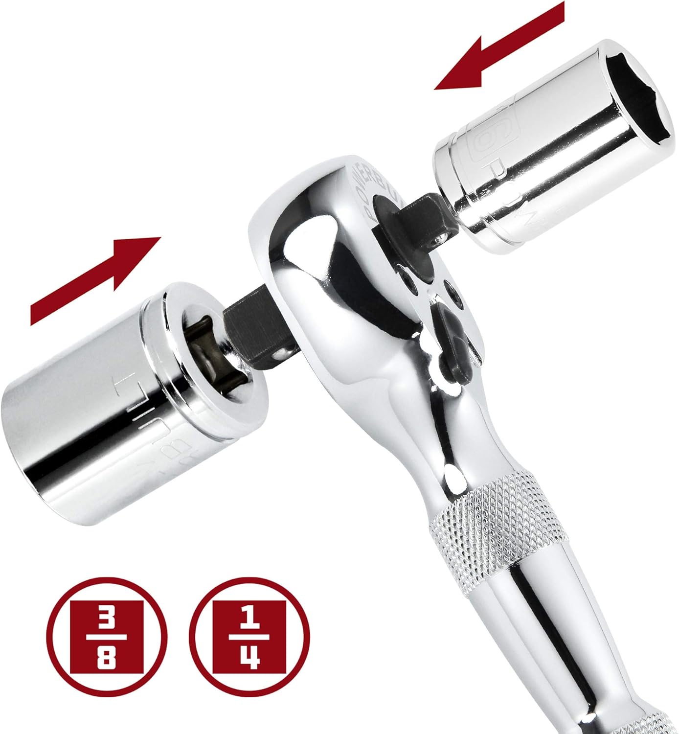 Powerbuilt Stubby Ratchet, Dual Head Ratchet, 1/4 Inch and 3/8 Inch Drive, Reversible Switch, 72 Tooth, Small Tight Space - 640931