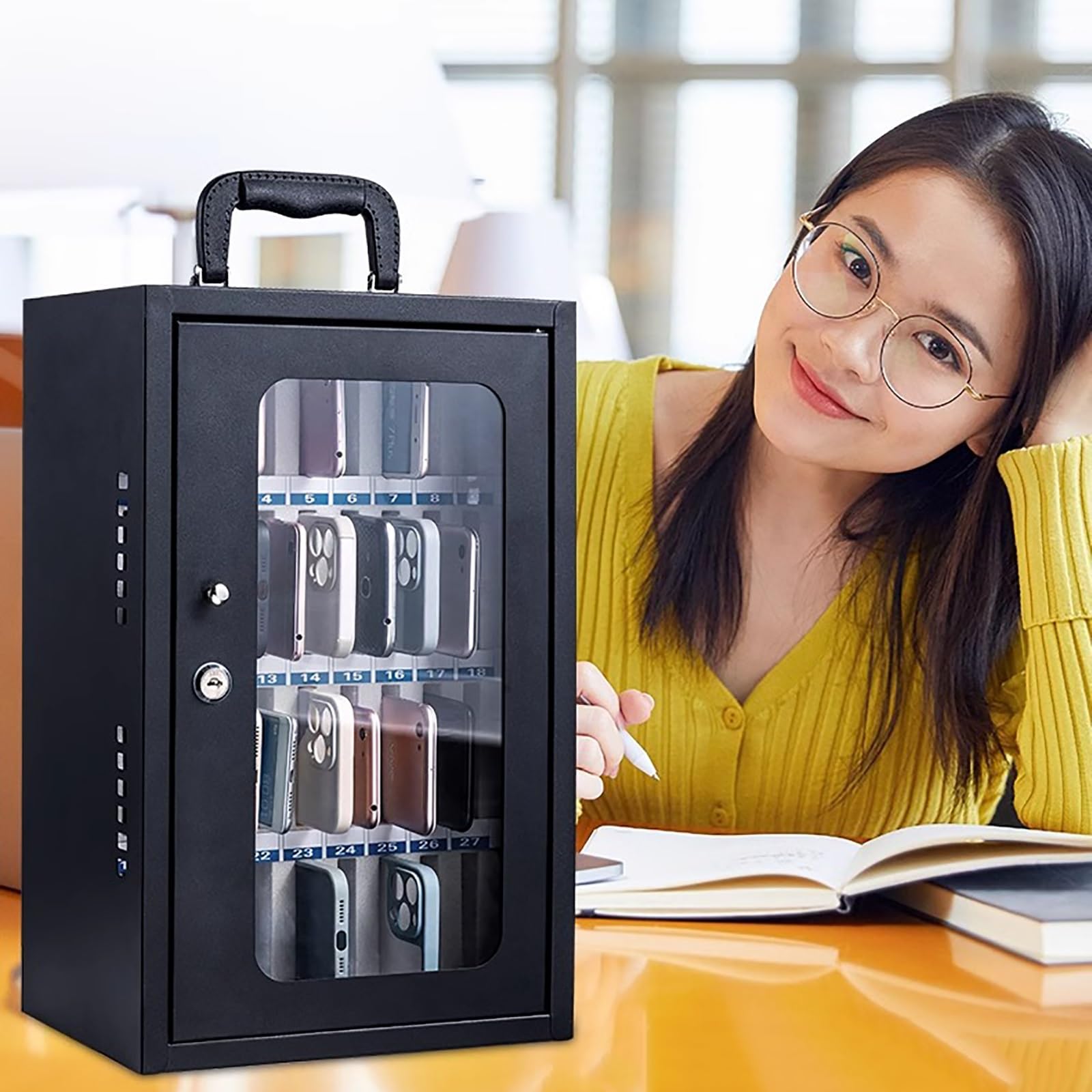 Handy-Schließfach for Klassenzimmer, Handy Safe, Tragbares, an der Wand Montierbares Abschließbare Box for Schulen, Unternehmen und Betriebe(24 Slots)