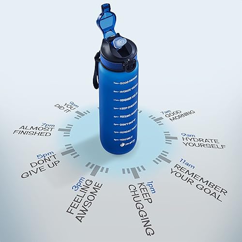 Miniatura 4 de Botella de agua motivacional con marcador de tiempo, botella de agua de 32 onzas, botella de agua deportiva con boquilla, logra una hidratación