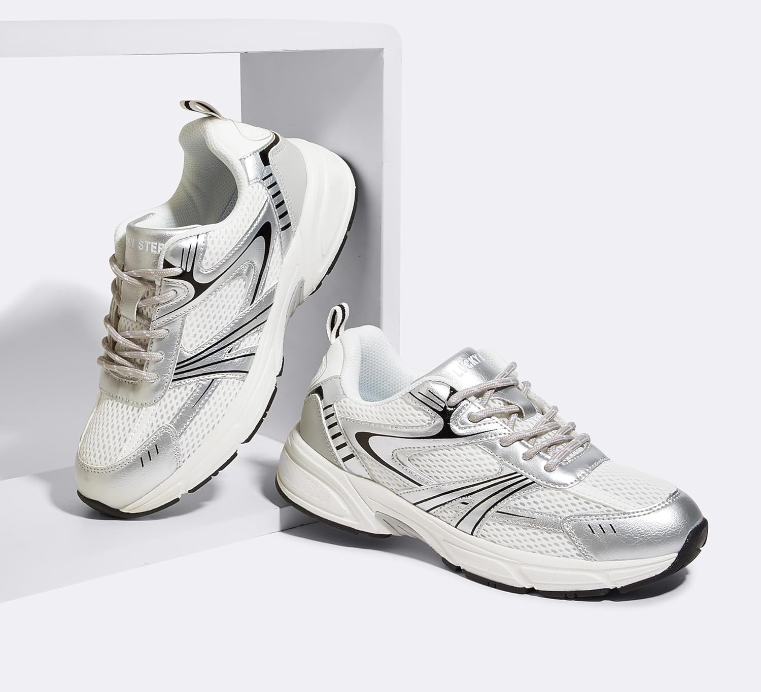 LUCKY STEP Women's Mesh Casual Fashion Sneakers Lace Up Lightweight Running Shoes Non Slip Breathable Chunky Shoes - Image 3