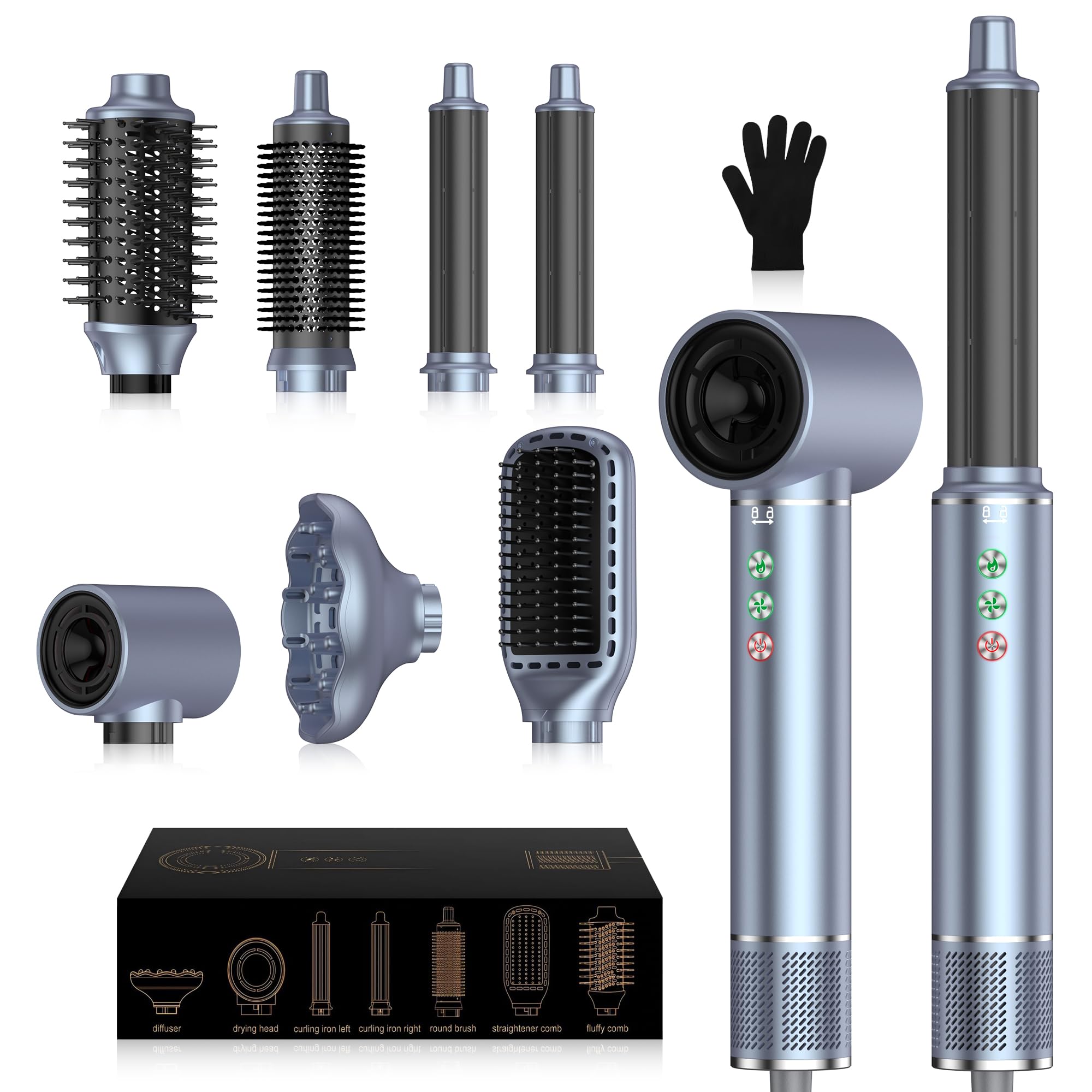 Air Styler & Spazzola Asciugacapelli 7 in 1, OKWRAP Hair Styler 110000 RPM Asciugacapelli ad Alta Velocità Asciugatura Rapida, Spazzola Modellante ad Aria Per Capelli Ricci, Volumizzante