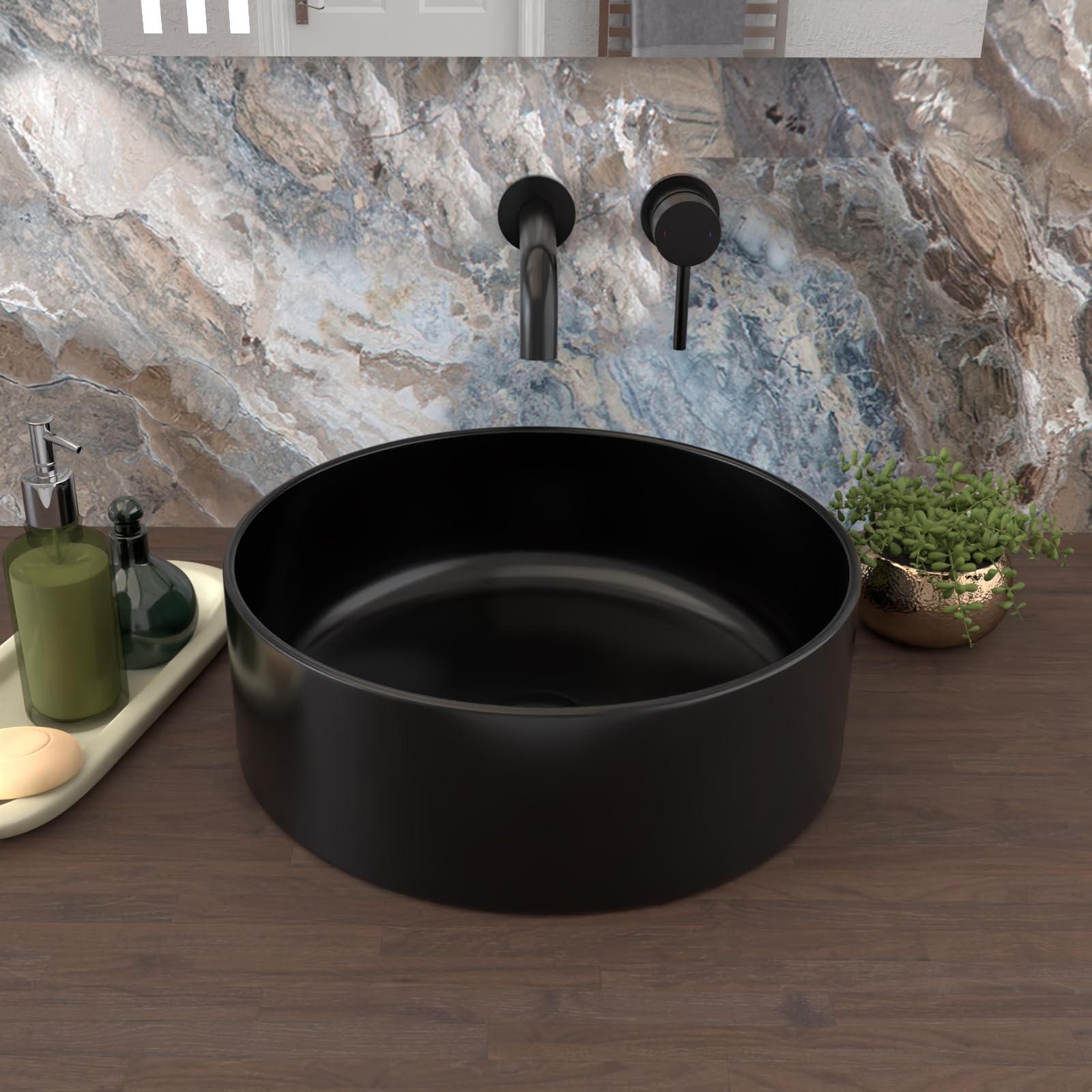 Nes Home Black Coley 360Mm Countertop Basin Round Matte