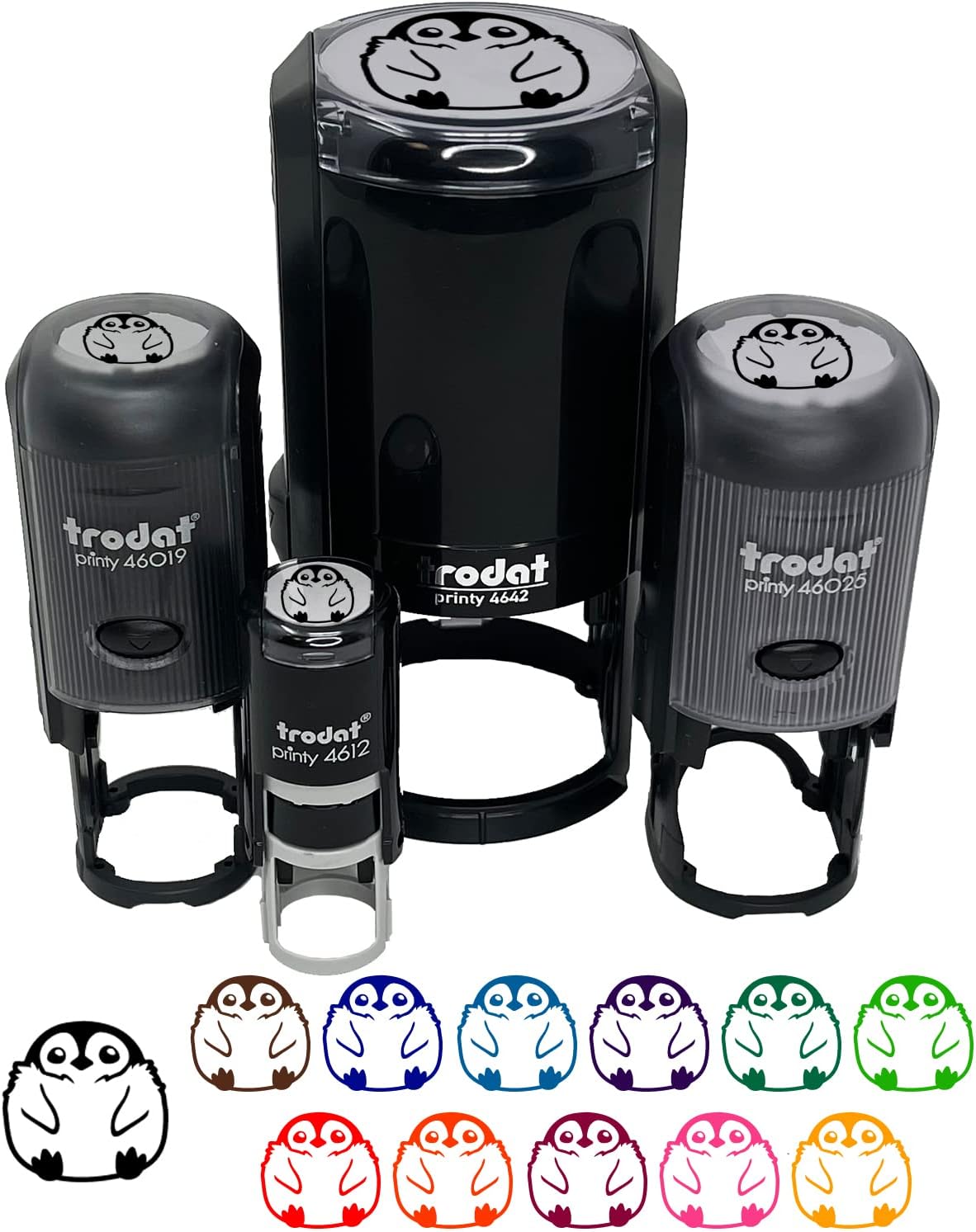 Cute Fluffy Baby Penguin Self-Inking Rubber Stamp Ink Stamper for Stamping Crafting Planners - 1-1/2 Inch Large - Blue Ink