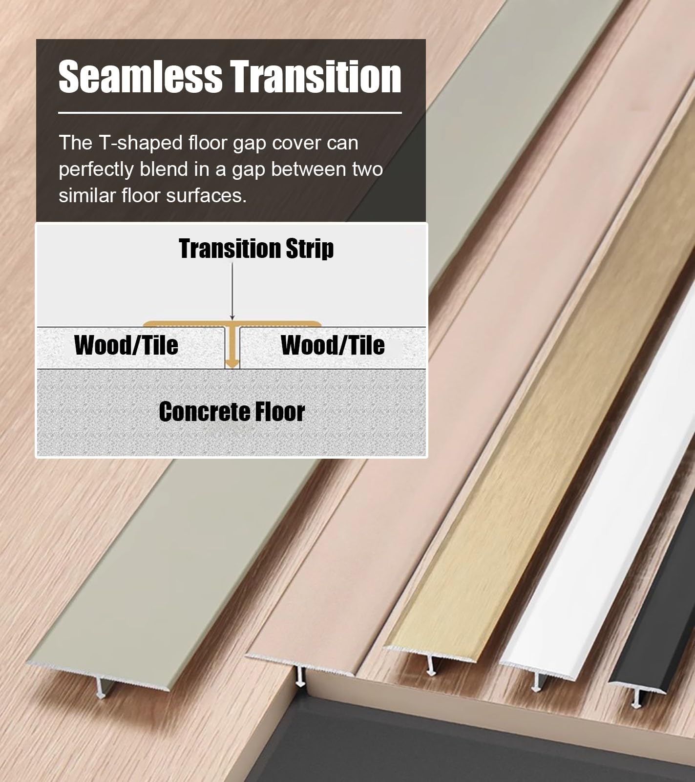 Vibeo übergangsprofil Matt T-förmige Bodenübergangsleiste Holz zu Fliesen 3er-Set Schwellenleiste Zierleiste Aluminiumlegierung Bodenfugenabdeckung für Türöffnungen(Brushed Bronze,W 40mm(1 5/8"))