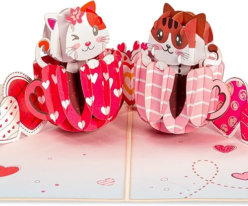 Paper Love Tarjeta desplegable 3D, tarjetas emergentes de taza de gato de amor, para el día de la madre, aniversario, boda, compromiso, todas las