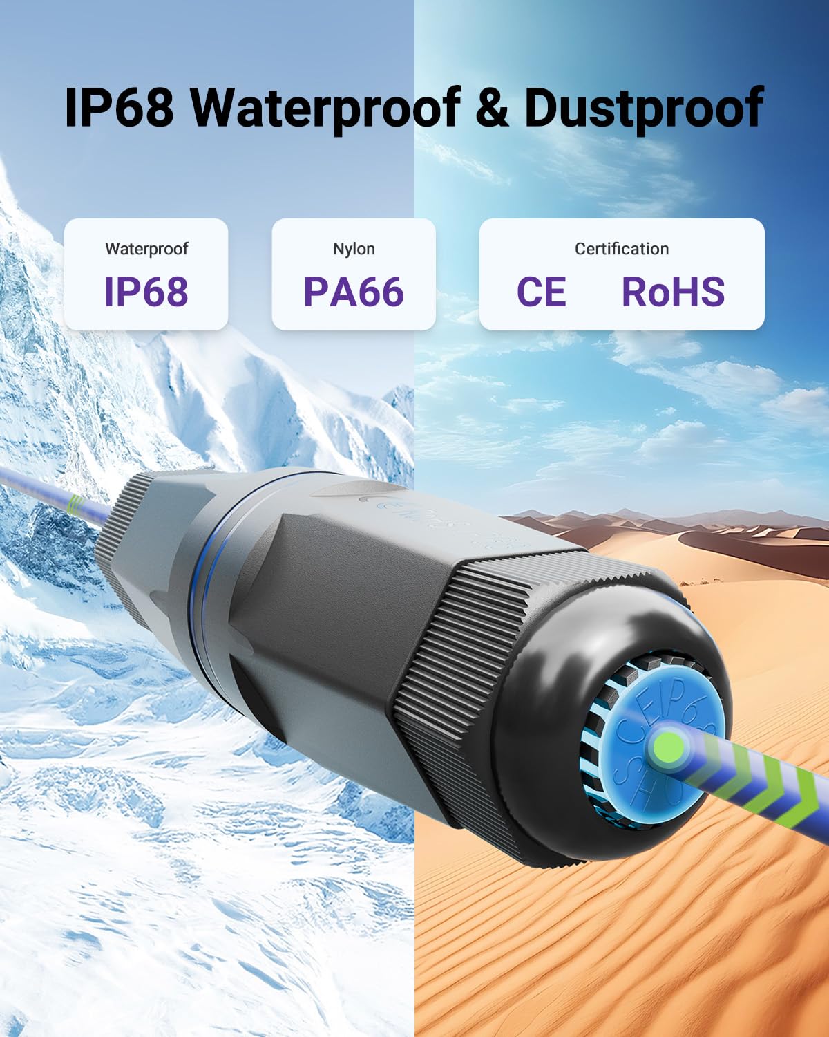 VCELINK CAT7 Shielded Waterproof Ethernet Coupler IP68 – Supports PoE and Outdoor use, Tool Less Ethernet Cable Extender PoE+ for Cat7/Cat6A Network Cables, 5 Pack