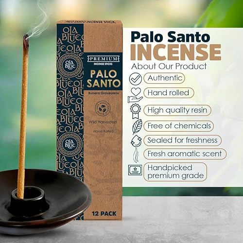 Miniatura 3 de Ola Blue Palo Santo paquete de 12 varillas de incienso auténticas de alta calidad de Perú hechas a mano y enrolladas a mano madera natural limpieza