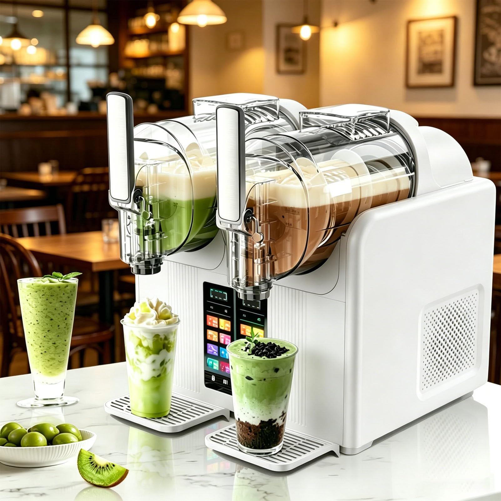 Pfps Commercial Slushy Machine, Dual 2L Tanks Slushy Maker, 430W Quick Freeze, Self-Cleaning, Real-Time Temp Display for Parties Cafes White