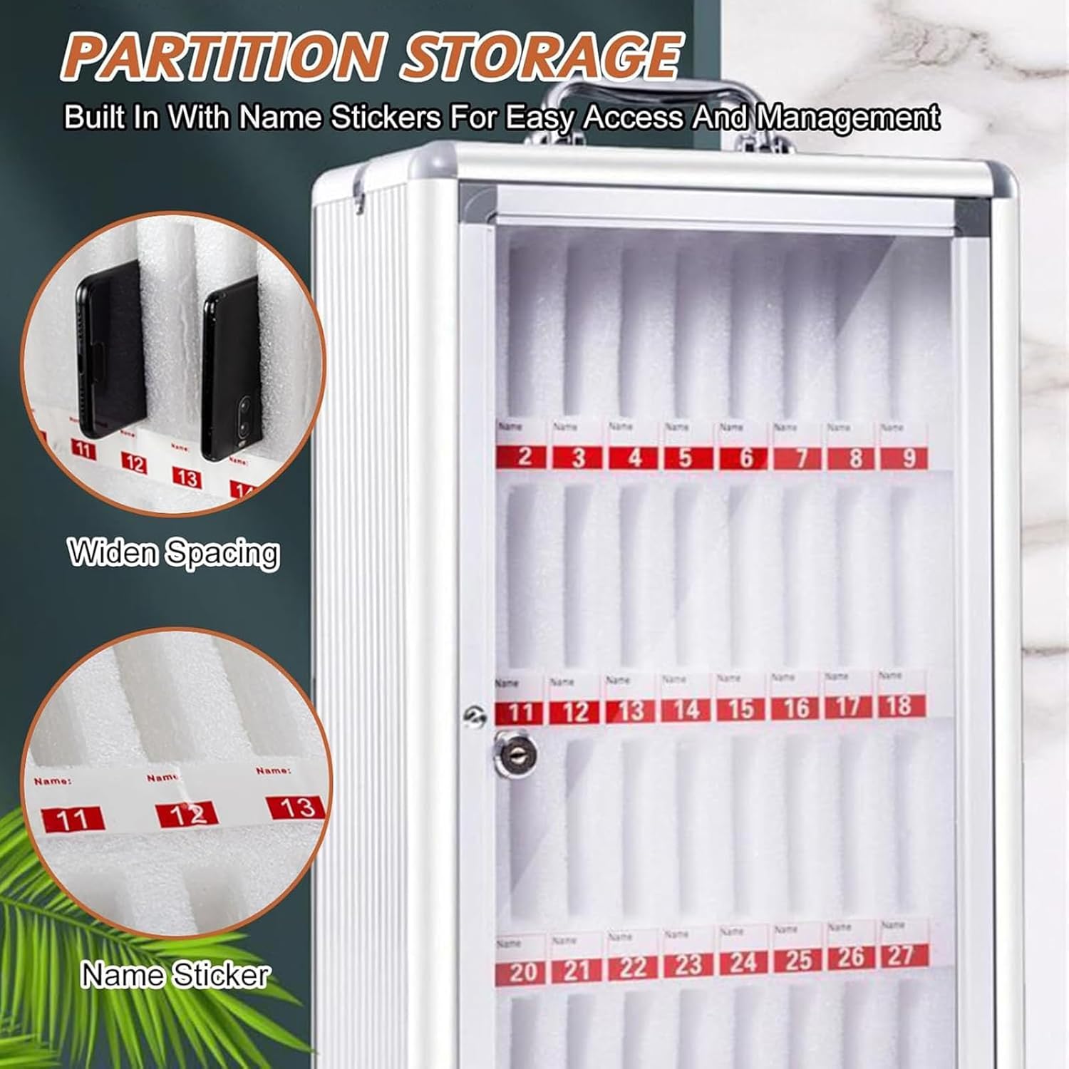 Cell Phone Locker, Portable Phone Storage Cabinet, Cellphone Lock Box with Key & Handle [Wall Mounted] [Aluminum Alloy] for School Classroom Office Exam,36 Slots