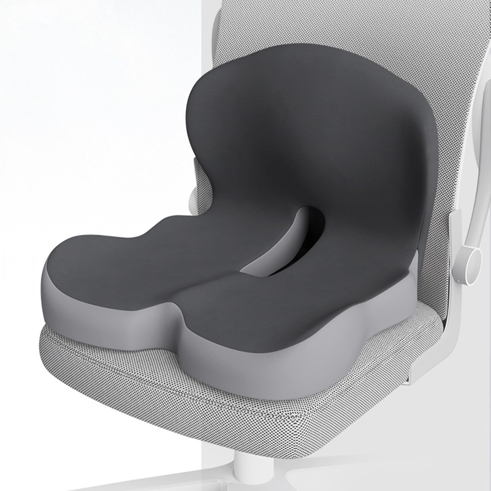 Cojín de asiento ergonómico con doble esquema de color gris para apoyar la parte inferior de la espalda y acolchado ortopédico de doble gris ventilado cómodo