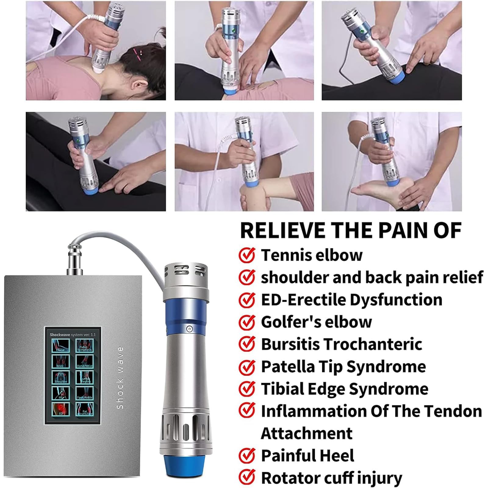Dispositivo per Terapia Ad Onde D'urto, Macchina per Terapia Ad Onde D'urto Focalizzata con 7 Testine Massaggianti, Massaggiatore Muscolare Profondo per Alleviare Il Dolore
