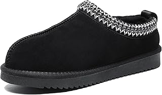 Women's Fuzzy Slippers Genuine Suede Leather Mini Boots Mens Fur Lining Winter Mules Cozy Warm Shoes for Indoor Outdoor