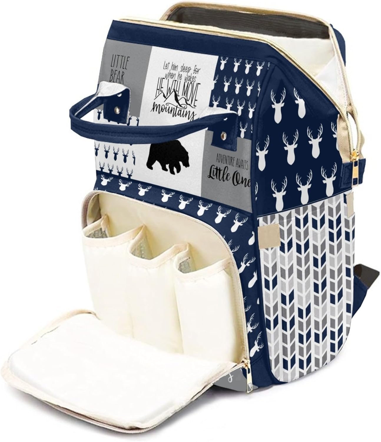 Woodland Bear Personalized Diaper Bag Backpack for Baby Boy with Name, Custom Nappy Nursing Bag for Moms Dads, Customized Gift, Large Capacity, Waterproof, Multifunctional