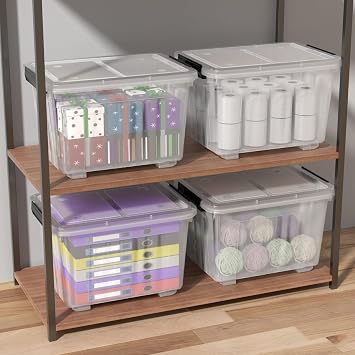 Zopnny 50 Qt Stackable Plastic Storage Bins with Lids, 4 Pack