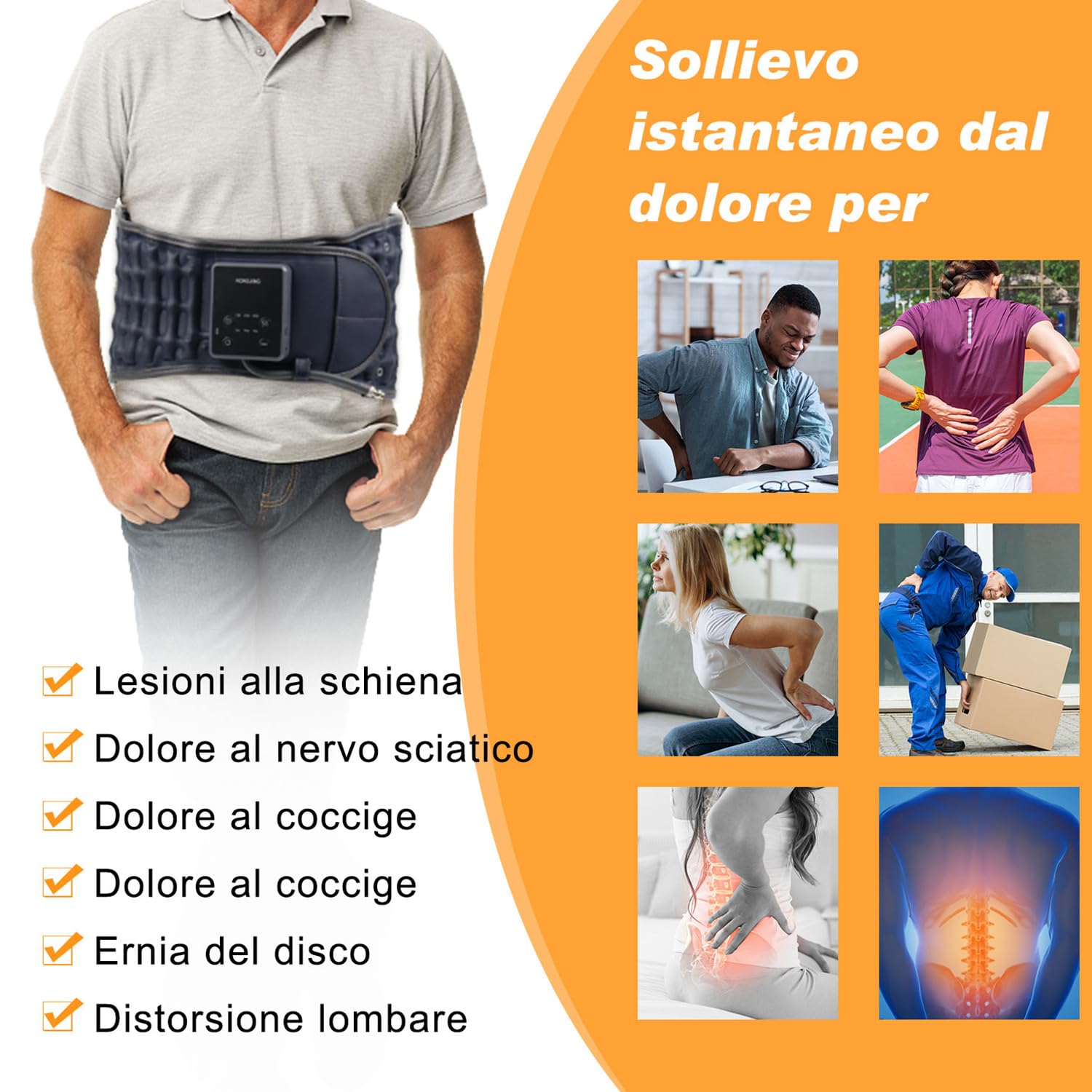 HONGJING Cintura gonfiabile di decompressione della schiena con riscaldamento e vibrazione per il sollievo immediato dal mal di schiena Cintura di supporto spinale con batteria ricaricabile