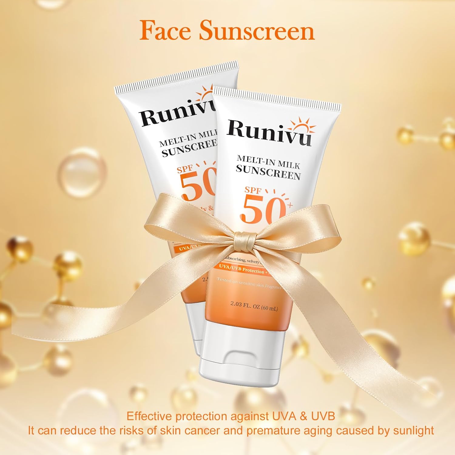 Sunscreen with SPF 50+,Sunscreen for Face PA++++ with Broad Spectrum UVA/UVB Protection,Face Sunscreen with Vitamin E,Oxybenzone-Free,Fragrance-Free for All Skin Tones,2.03 FL.Oz