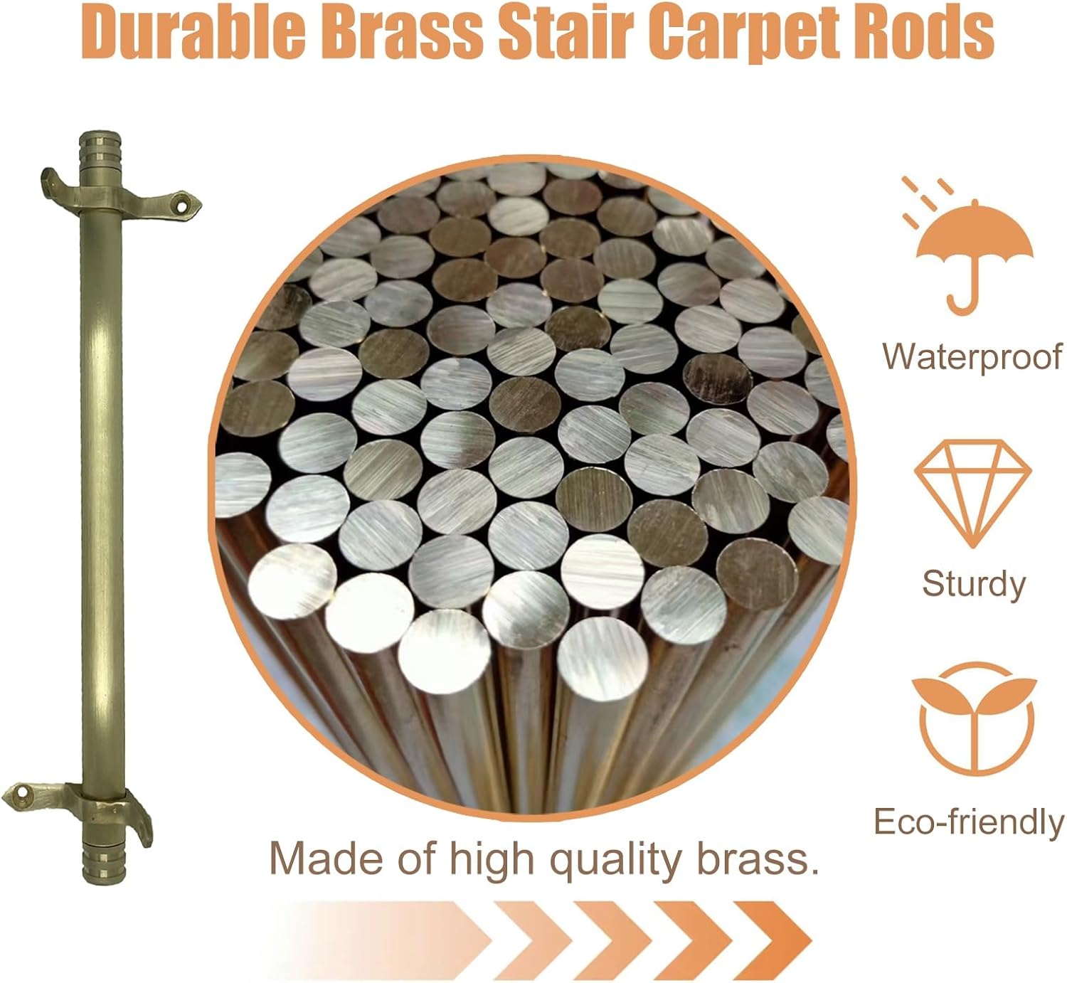 Stair Carpet Rods Decorative Stair Carpet Rods for Wooden Stairs, Easy to Install, Brass Stair Carpet Rods Carpet Runner，1pc L80cm(31 1/2
