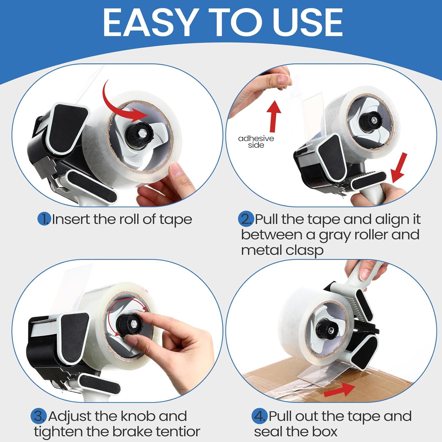 6 Pack Packing Tape Dispenser Gun with 6 Roll 2 Inch 2.7 Mil Heavy Duty Packaging Tape Gun for Packing Boxes Moving