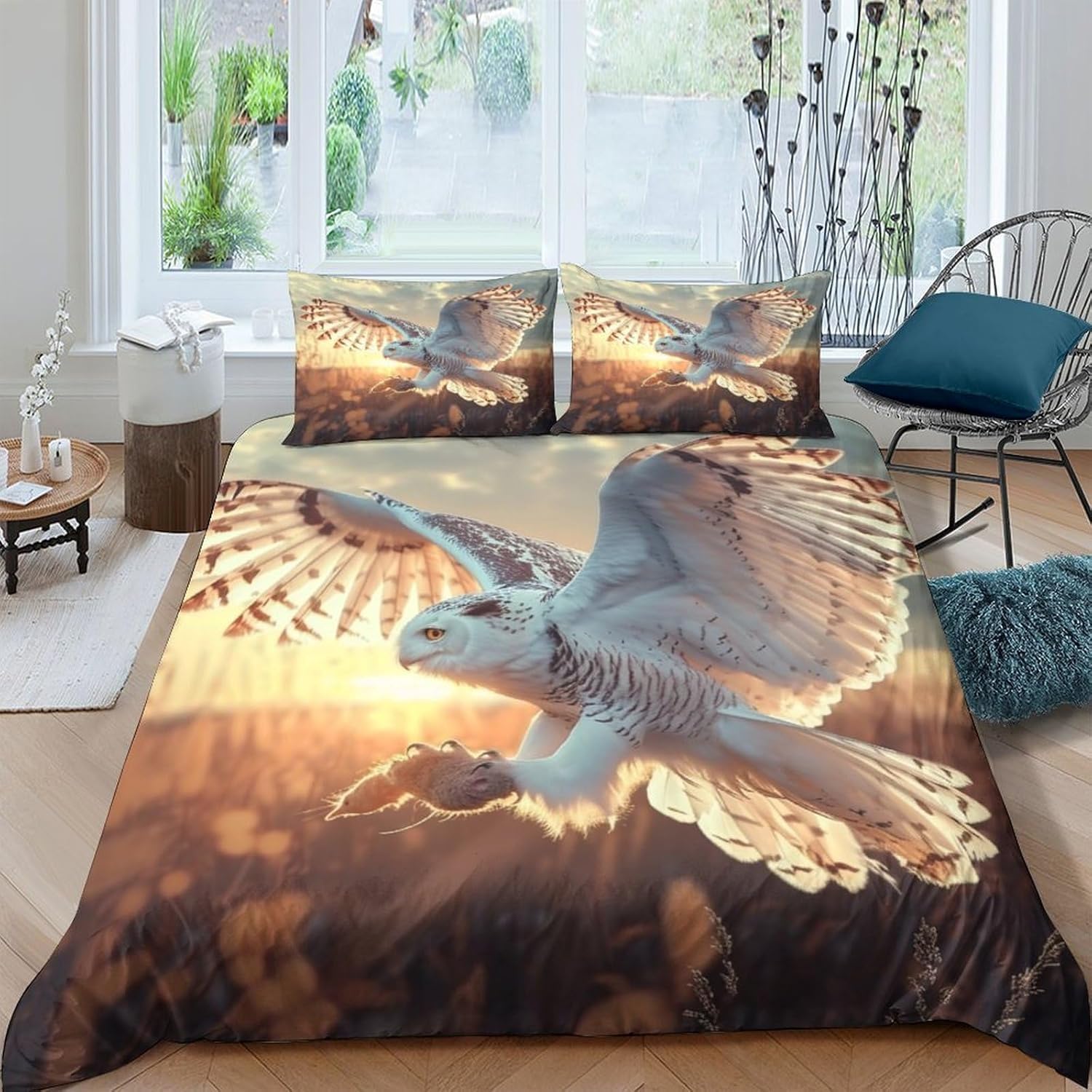 Housse de couette 135x200 microfibre chouette lit 1 personne