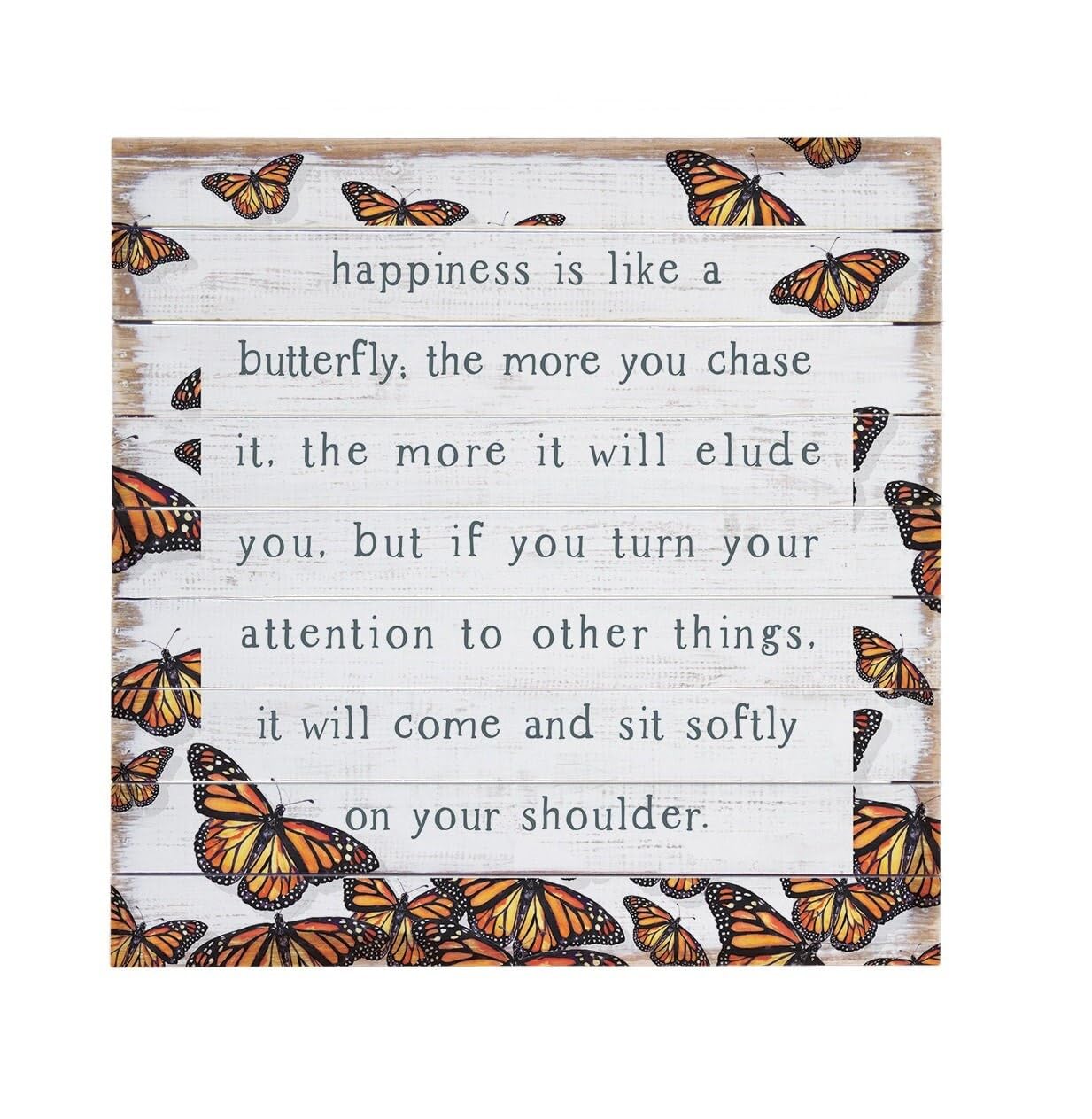 Szhmz Colour-599 Wooden Sign Happiness Is Like A Butterfly The More You Chase It The More It Will Elude You - Rustic Farmhouse Tin Sign- Monarch Butterfly Print Tin Signs With Sayings 8X8 Inch
