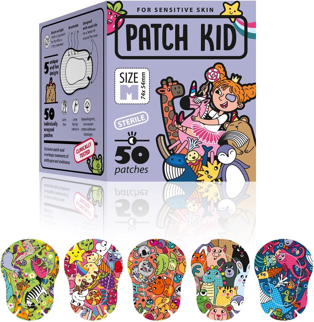 Patch Kid Eye Patches/Adhesive Bandages for Kids (Girls and Boys), Size Medium (50 Patches in Each Box). Fun and Unique and fits Comfortably. Indicated for Medical use Such as Lazy Eye.