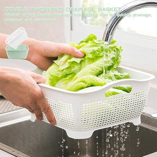 Miniatura 6 de LNQ LUNIQI Cesta de drenaje de doble capa, cesta de plástico para lavar frutas, verduras, cesta de almacenamiento de alimentos, fregadero apilable