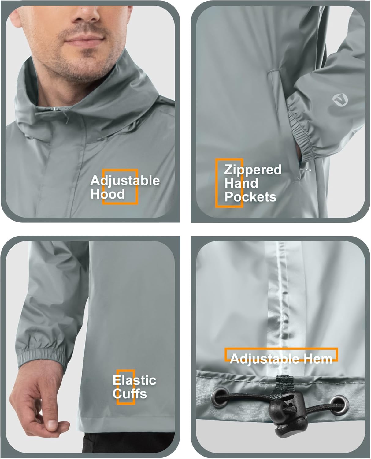Outdoor Ventures Men's Rain Jacket Waterproof Lightweight Packable Rain Pullover for Hiking Golf Running - Image 5