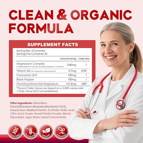 Miniatura 7 de Gomitas de glicinato de magnesio, sin azúcar con L-treonato de magnesio, suplemento de magnesio, gomitas de magnesio de alta absorción, 120
