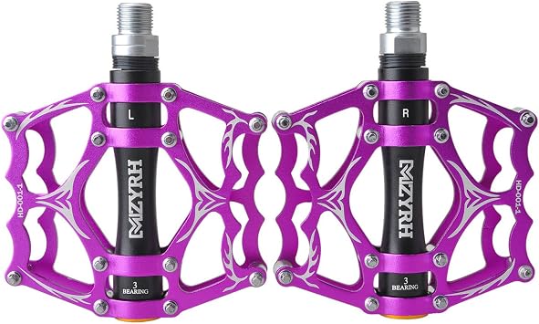 ThinkTop Bike Pedals 3 Bearing Mountain Bike Pedals 9/16 BMX MTB Bike Pedals Platfrom Flat for Road Bike Bicycle, Purple and Black