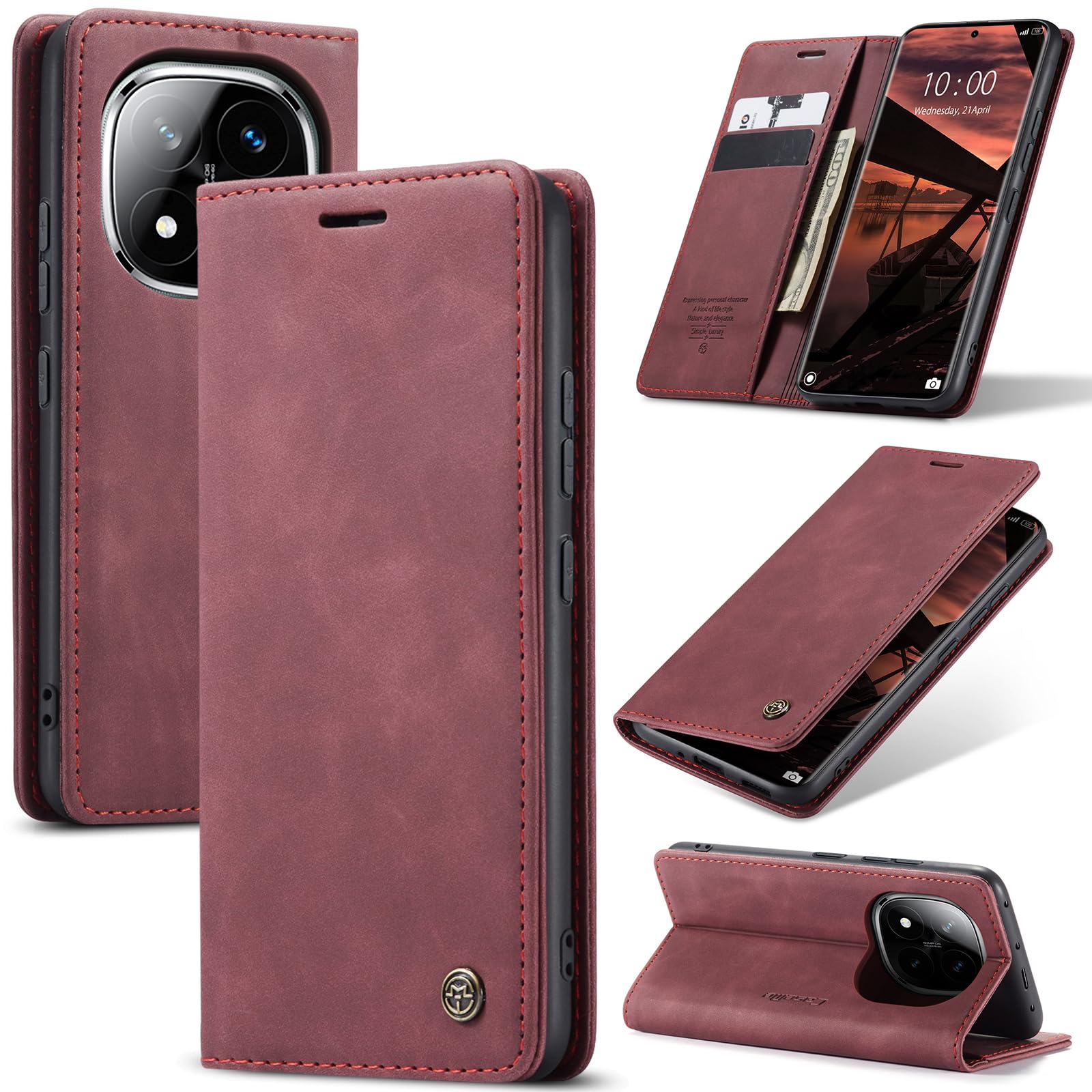 Azororo Handyhülle für Xiaomi Poco X7 5G Hülle Premium Lederhülle Flip Case Magnet Tascher Kartenfach Standfunktion Klapphülle Schutzhülle für Xiaomi Poco X7, Weinrot