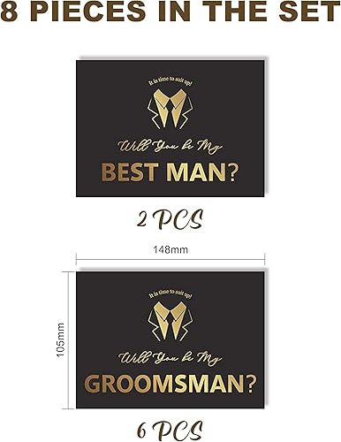 Miniatura 2 de Juego de 8 tarjetas de padrinos de boda, 6 piezas Will You Be My Groomsman y 2 piezas Will You Be My Best Man.