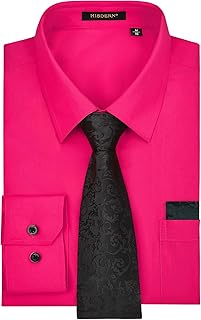 Camisas para Hombre Manga Larga Camisa de Vestir y Corbata Formal Elegante con Botones