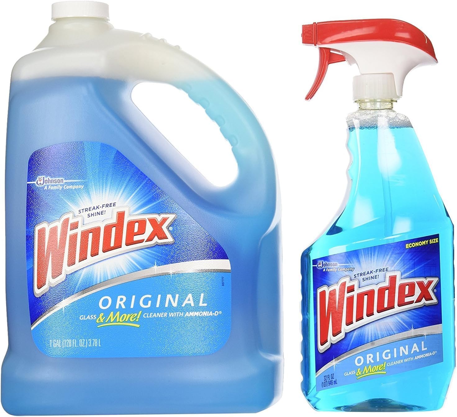 Windex Original Glass Cleaner, 1 spray bottle + 128 fl. oz. Refill - Total 160 fl. oz