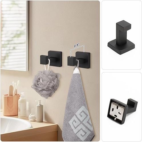 Miniatura 6 de NearMoon Juego de 5 piezas de accesorios de baño de acero inoxidable 304, kit de toallero cuadrado - Barra de toalla de 24 pulgadas + anillo de