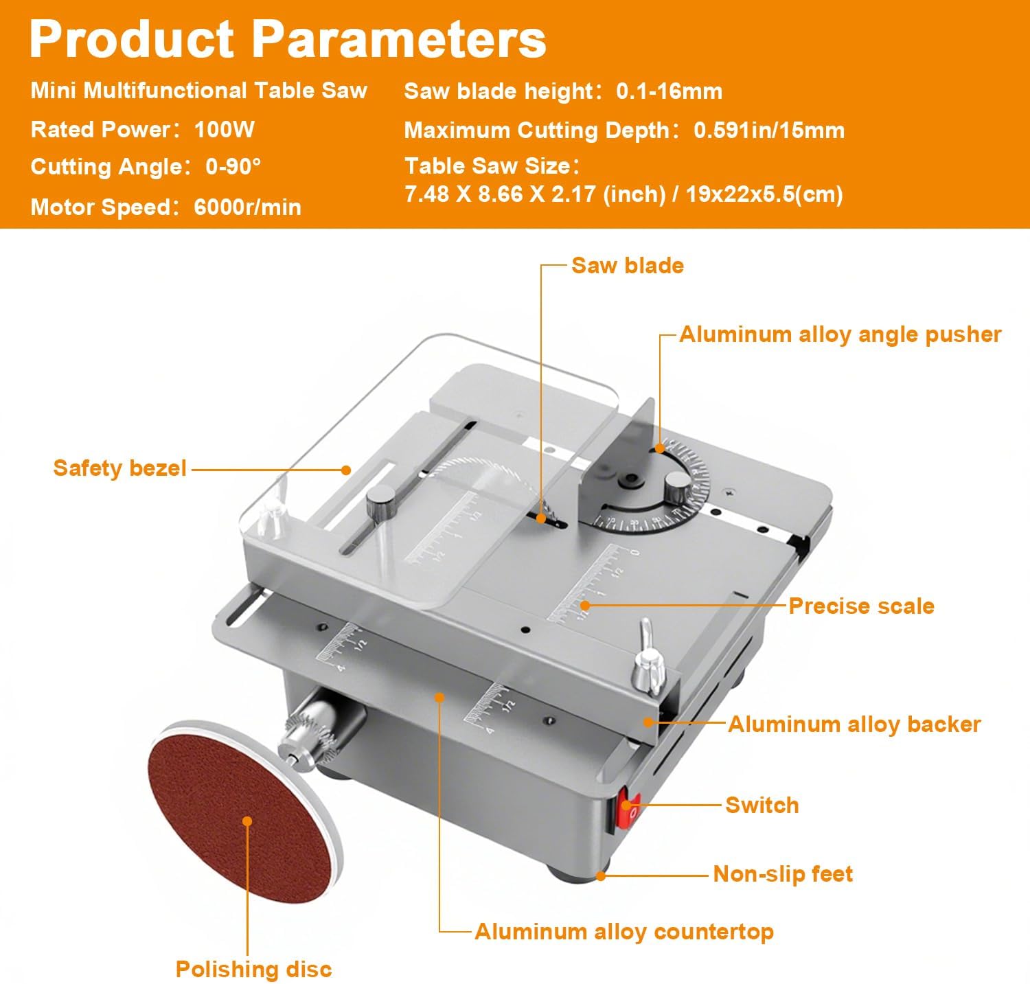 Mini Table Saw, Sinpiode Multi-Functional Desktop Portable Table Saw for Crafts with Adjustable Speed & Angle, All-in-One Cutting, Sanding, Engraving & Drilling Tool for Wood, Acrylic, Plastic, PCB