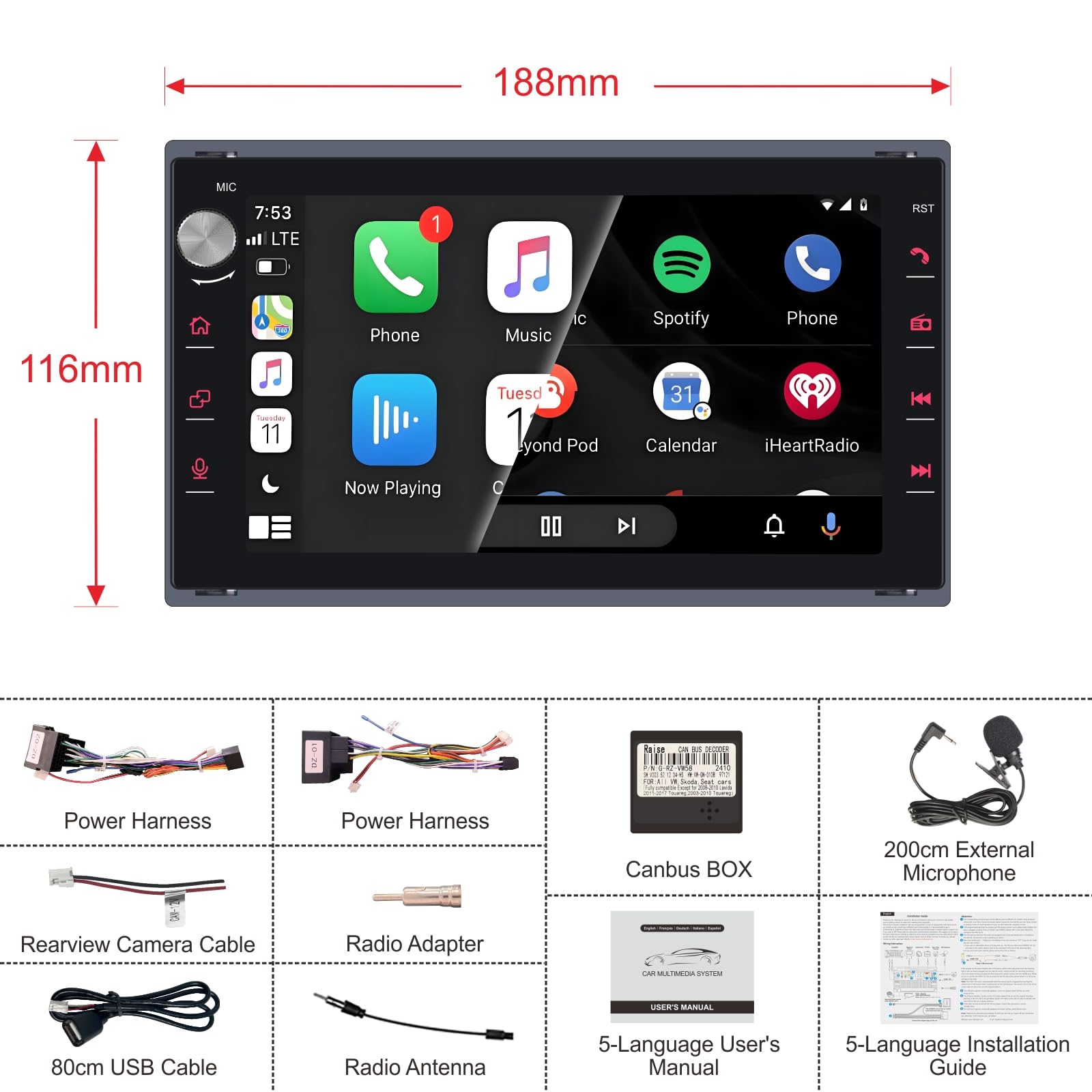 VW Transporter T4 T5 Golf 4 Polo Passat B5 autoradio CarPlay Android Auto | Schermo IPS,sistema Linux rapido,Plug&Play,compatibile VW Bora,SEAT Leon Alhambra,DSP,Bluetooth,4x45W,telecamera posteriore
