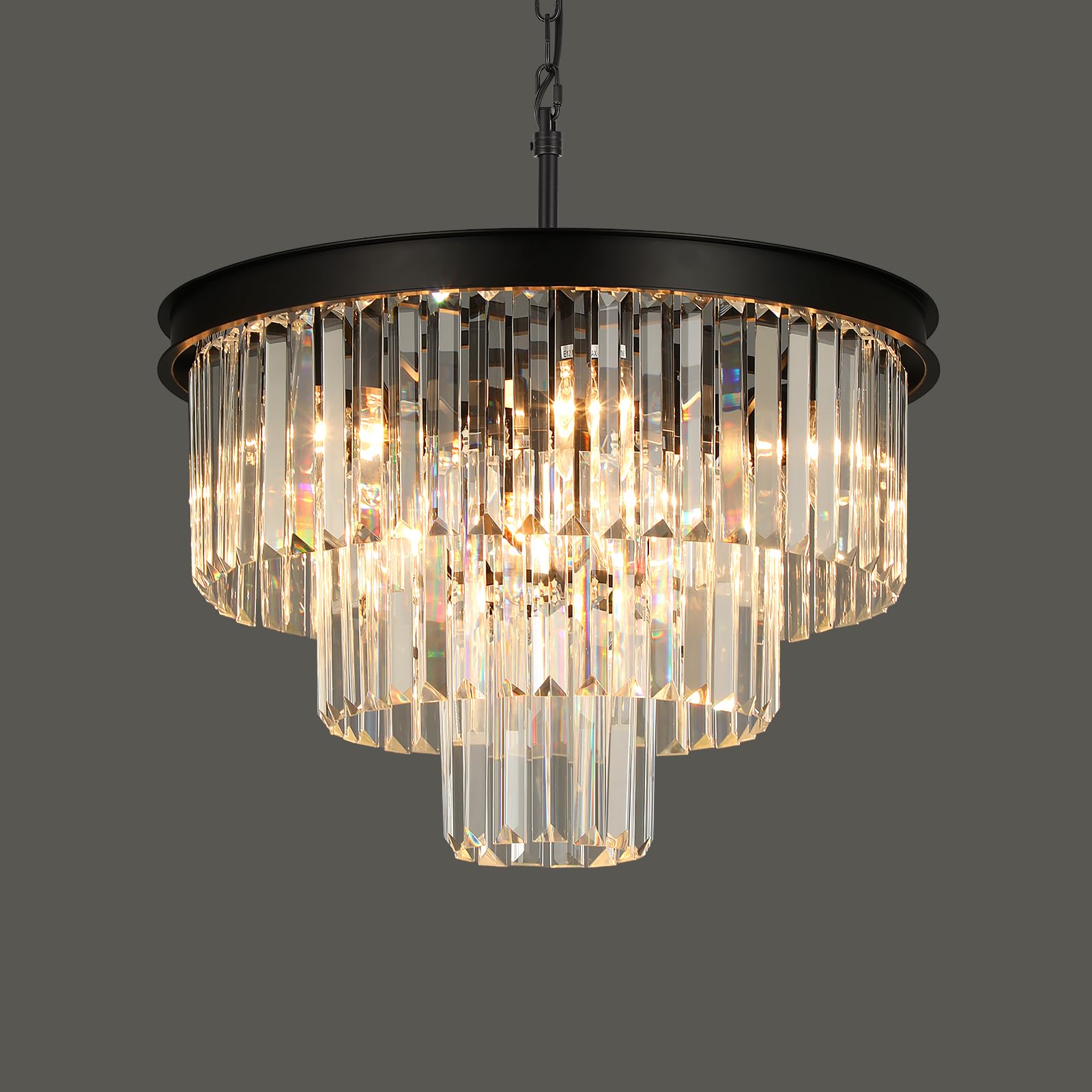 Senlaitop Black Crystal Chandeliers for Dining Room, 9-Lights D20 Inch