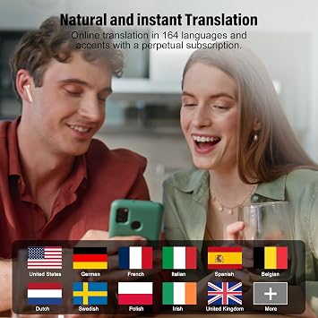 AI Translation Earbuds, Real-Time Bluetooth5.3 Translator Earbuds,Rose Gold