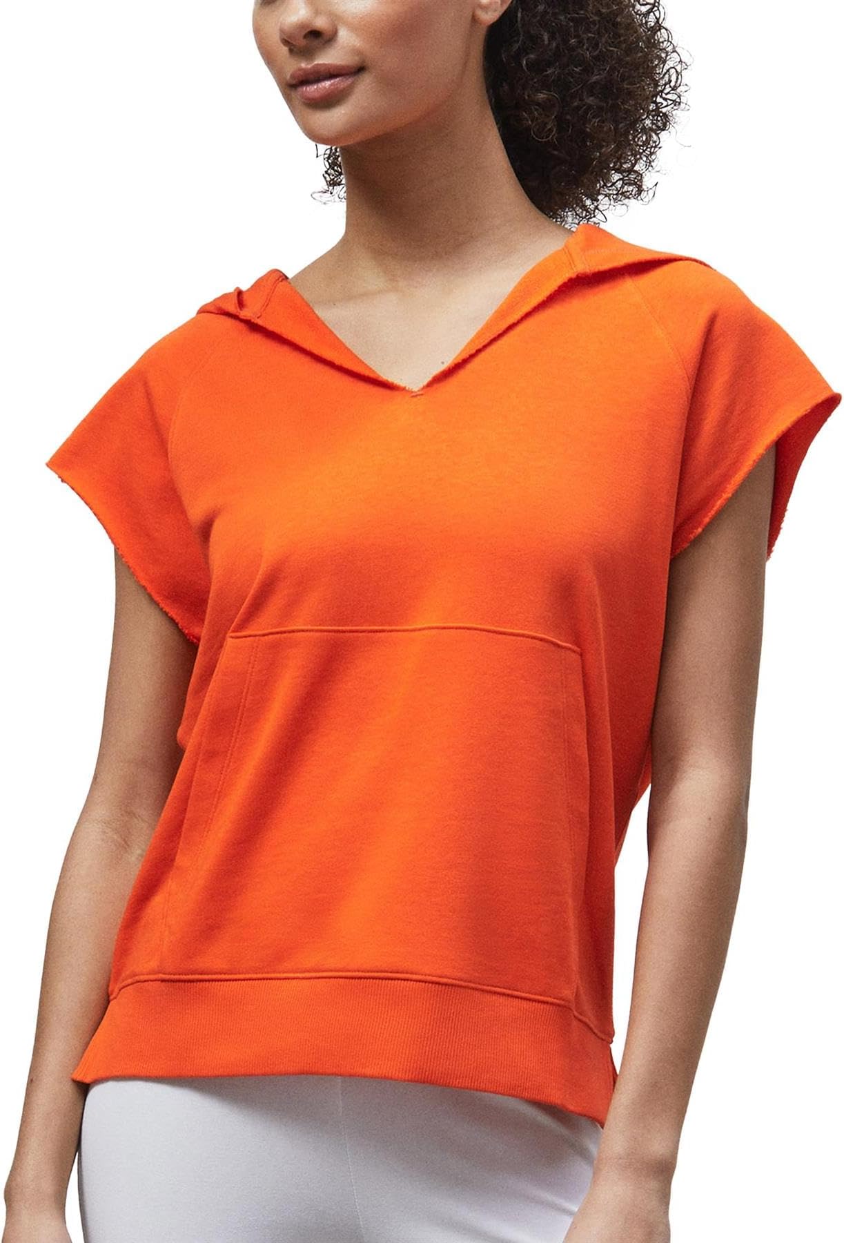 – Women’s Sleeveless Raw Edge Hoodie – Deep V-Neck Pullover with Kangaroo Pocket, Loose Fit Casual Cotton Blend Hoodie Top for Gym, Workout & Everyday Wear in 4 Colours, 8-18 Sizes
