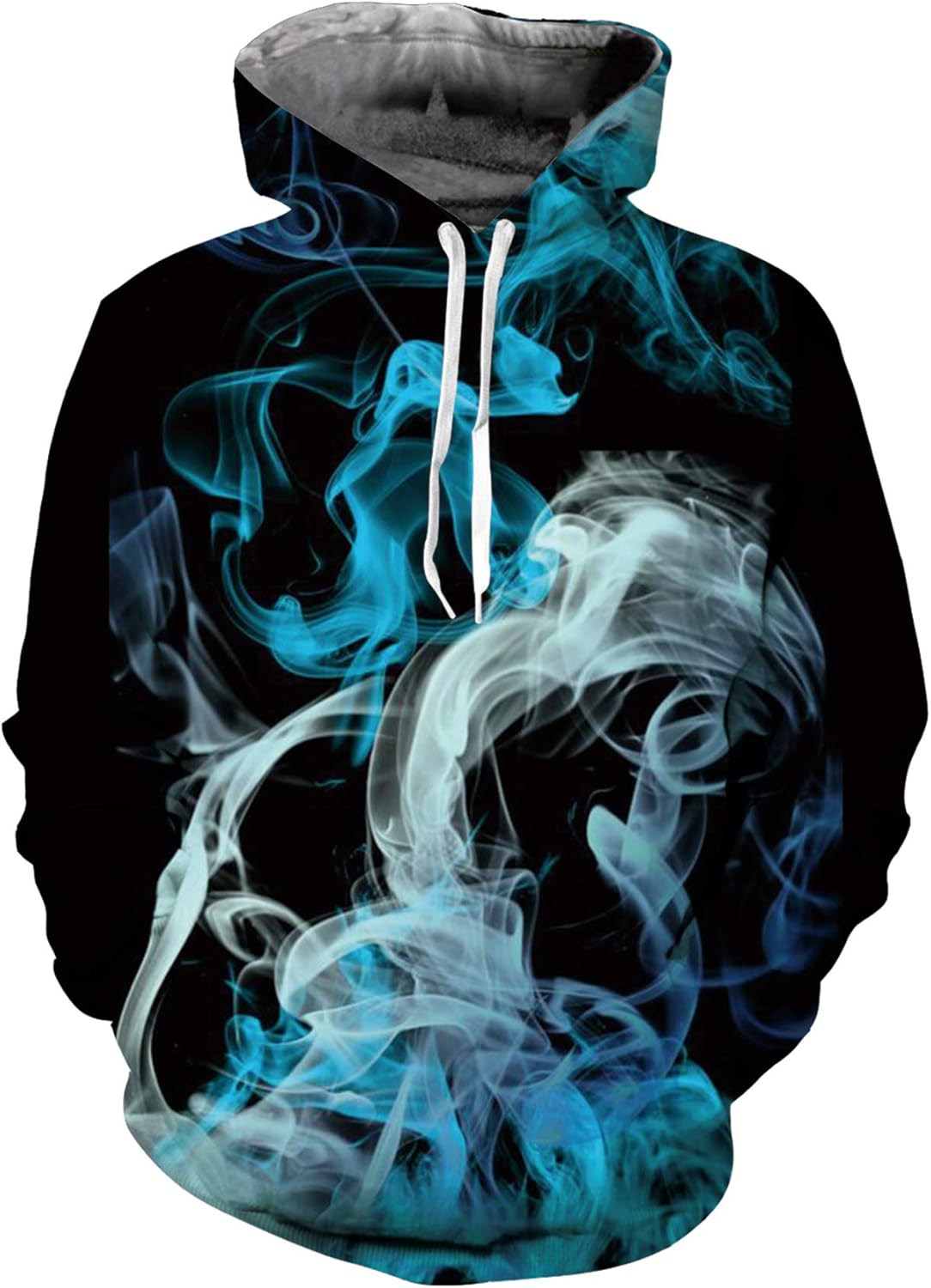 Mens Blue White Smoke Hoodie Sweatshirts for Guys Black Flame Fog Graphics Pullovers Women Retro Thick Fuzzy Winter Outfits Unisex Adults Comfy Long Sleeve Spring School Jackets for Teens Boy