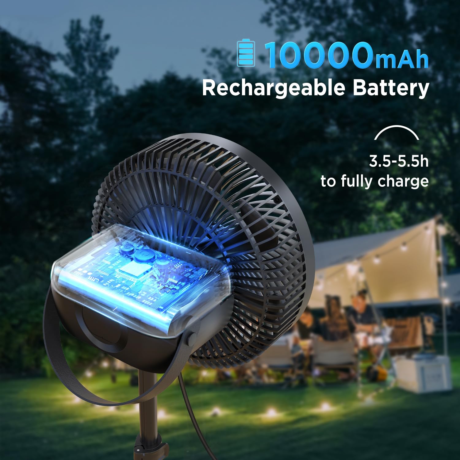 Marchpower Przenośny regulowany składany wentylator stojący 4-biegowy wentylator stołowy 10000 mAh akumulator z torbą Ø10''/23.2cm