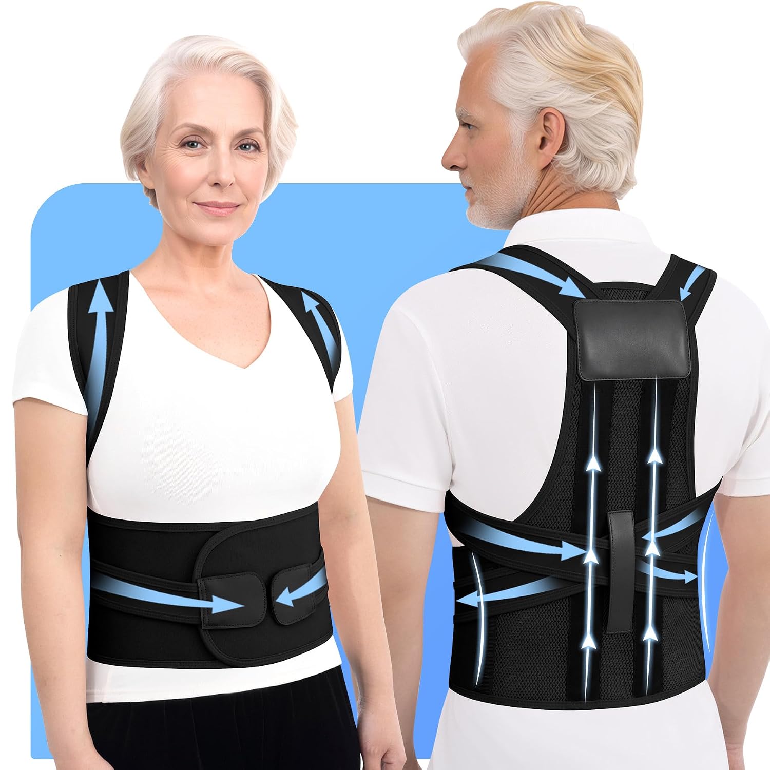 Back Brace Posture Corrector for Seniors Women and Men Upgraded Dynamic Traction Correction System Adjustable Shoulder Support Straightener Helps Reduce Upper Lower Back Pain Suitable for Hump Scoliosis Black Medium