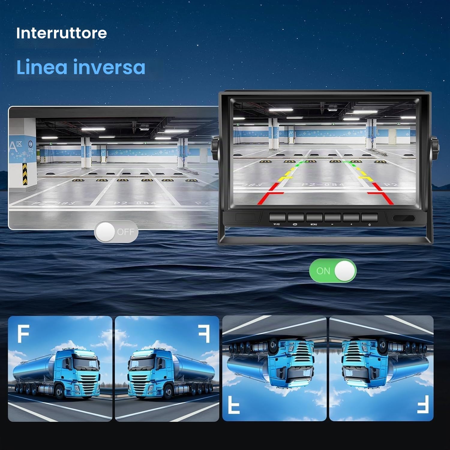 VECHTEL Retrocamera Camper Telecamera per Auto, AHD 1080P 7" Monitor LCD e Kit, Telecamera Posteriore con Cavo da 15M, Visione Notturna IP69, Resistente all'Acqua, Adatto per Autocaravan Camion