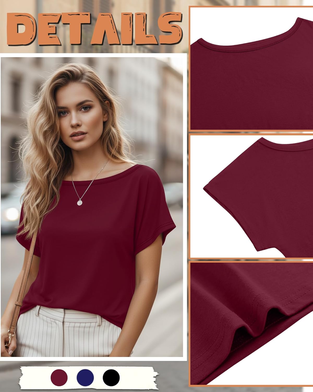 Huukeay 3 Pack Boat Neck Off The Shoulder Tops for Women, Short Sleeve Loose Shirts Causal Oversized Tunic Basic Tees - Image 5