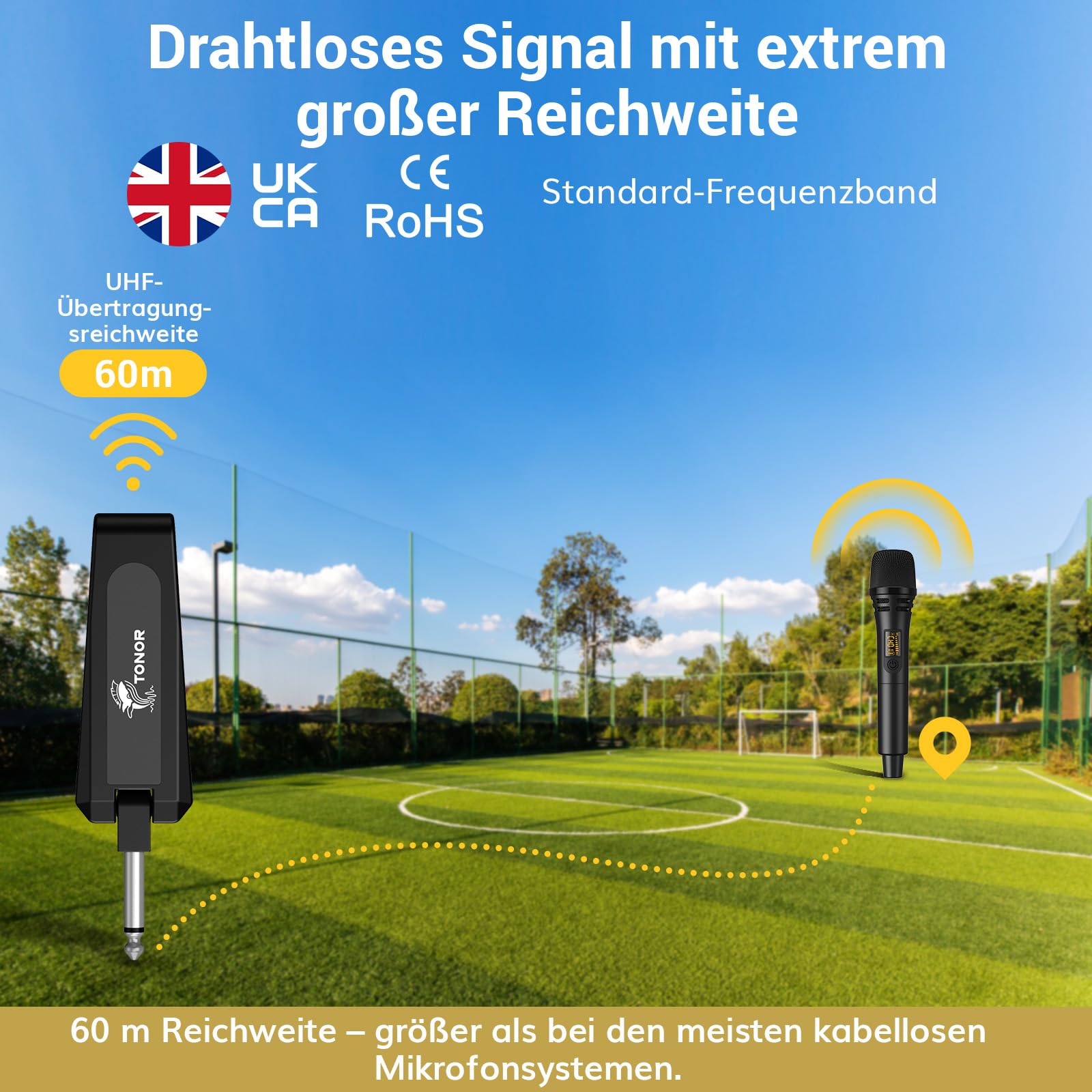 TONOR Drahtloses Funkmikrofon Wireless Microphone Handmikrofon dynamisch mit Empfänger 60 m TW310 Schwarz