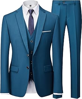 Men's 3 Pieces Suit Set Solid Two Button Slim Fit Party Prom Business Wedding Jacket Blazer Vest Pants with Tie