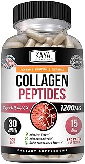 Kaya Naturals Multi Collagen Peptides Complex Powder for Women and Man, Vital for Hair, Skin, Nails, and Anti-Aging, Types I, II, III, V & X Collagen Protein Blend | Capsules - 30 Count Supplement