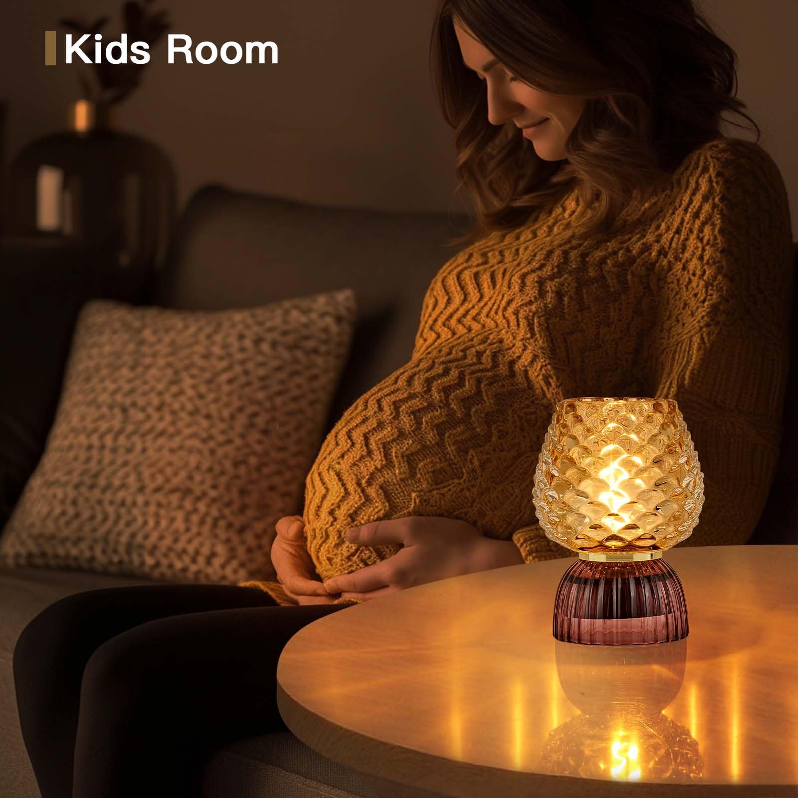Lámpara a pilas con temporizador, bonita lámpara de mesa de cristal inalámbrica pequeña para decoración del hogar, cocina, baño, regalo de cumpleaños para mujeres, piña, ámbar 4